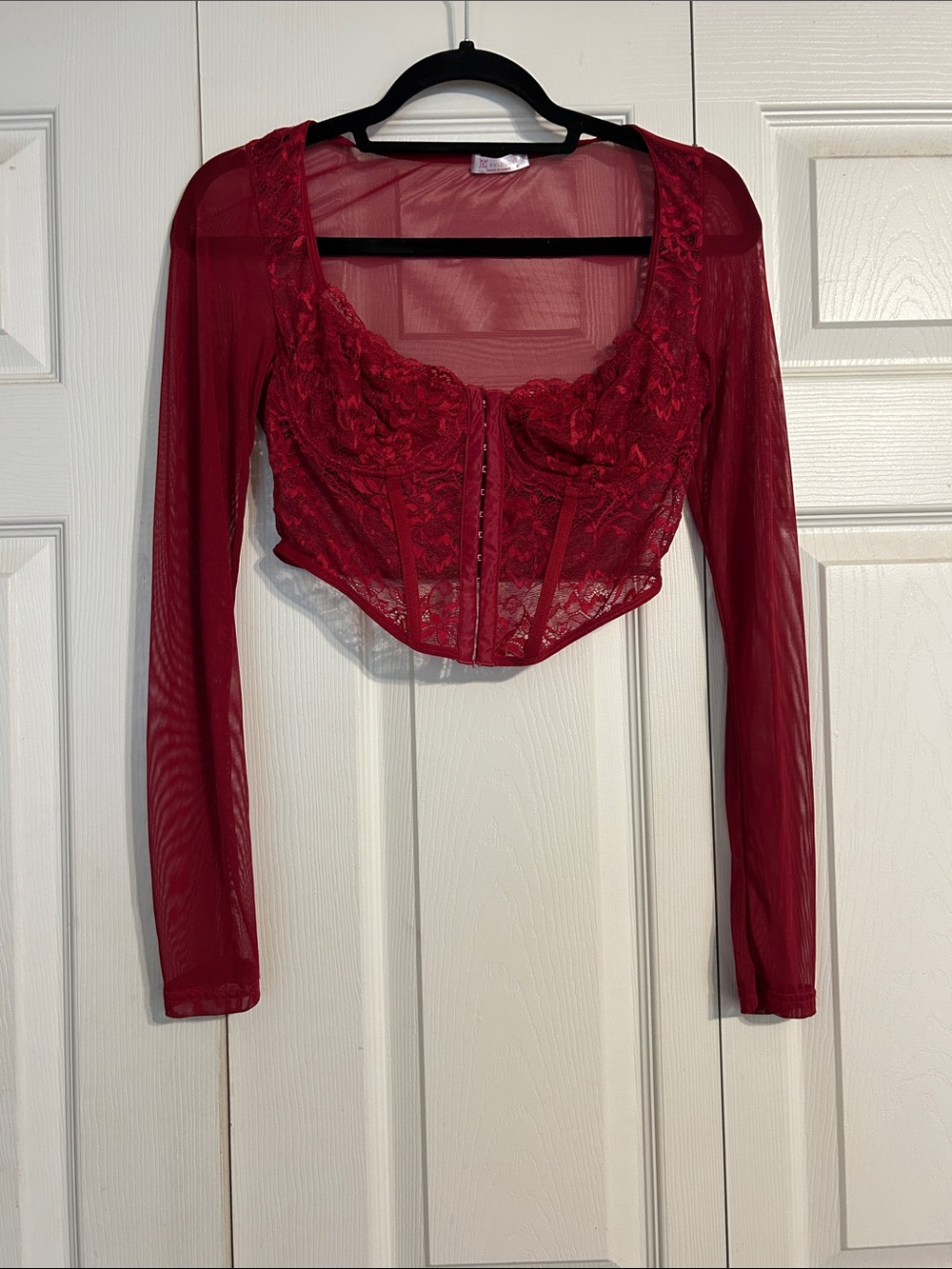 Avidlove Mesh Corset Top Burgundy Cropped Mesh Mixed Media Medium Feminine
